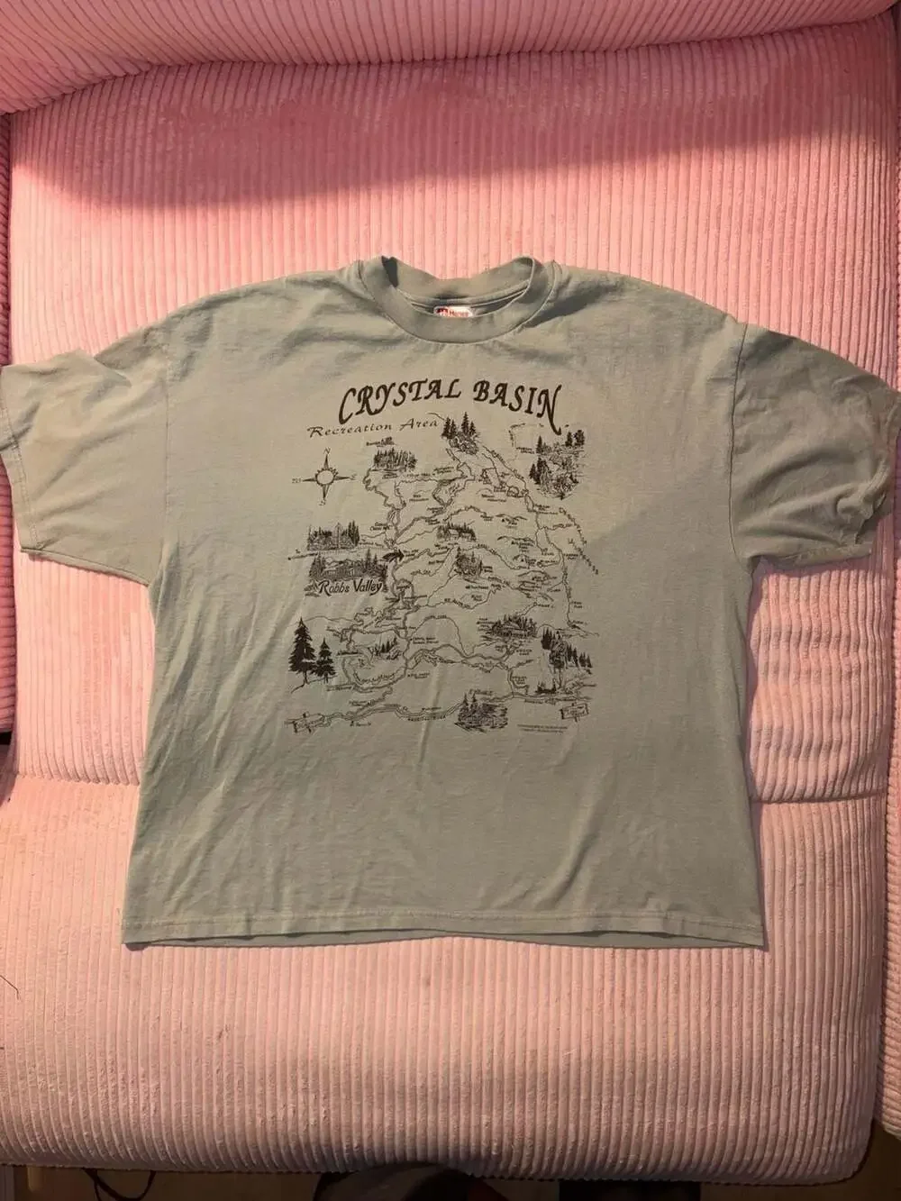 Vintage Crystal Basin Recreation Area Map T-Shirt Hanes Heavyweight XL